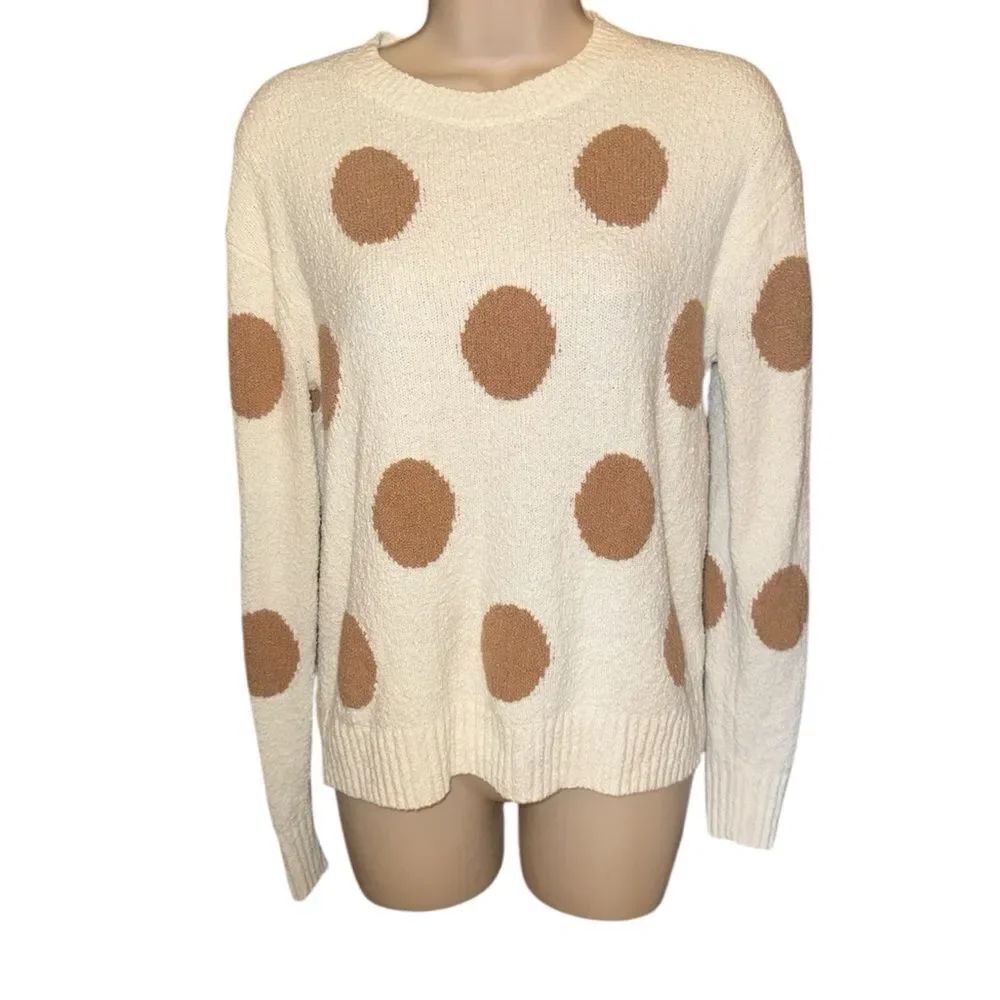 J. Crew Cream and Brown Polka Dot  long Sleeve super Soft 3D Dots Sweater